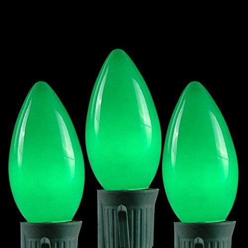 7 Watt Green E17/C9 Base Novelty Lights 25 Pack C9 Ceramic Outdoor String Light Christmas Replacement Bulbs 